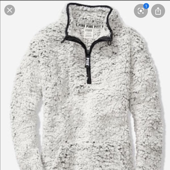 PINK Victoria's Secret Sweaters - Victoria Secret PINK grey fuzzy Sherpa